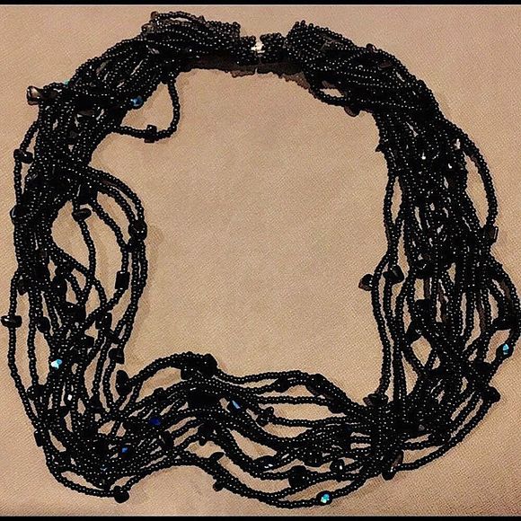 Vintage Black Onyx & Black Seed Bead Multi-Strand Necklace - Picture 1 of 15